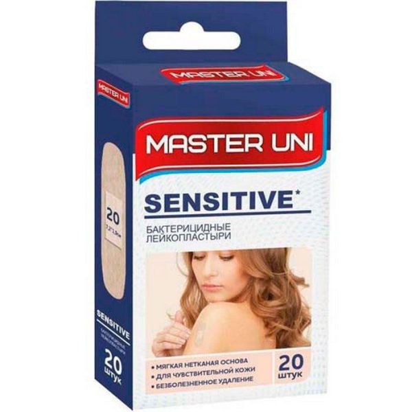 Изображение товара Лейкопластырь бактерицидный Master Uni Sensitive нетканая основа 20шт Лейкопластырь бактерицидный Master Uni Sensitive нетканая основа 20шт фотография
